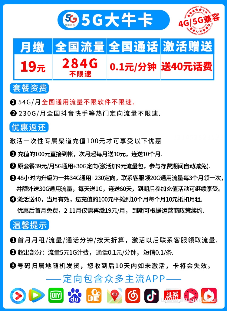 中國電信流量卡套餐大全