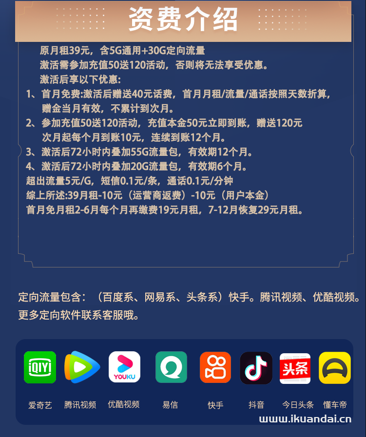 電信湘西卡19元包80G通用流量+30G定向流量+通話0.1元/分鐘