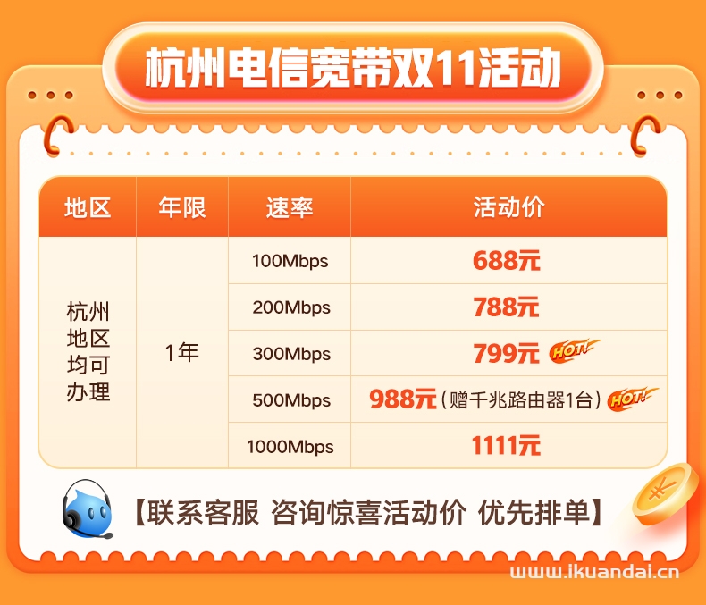 浙江杭州電信寬帶100M200M300M新裝辦理優(yōu)惠套餐