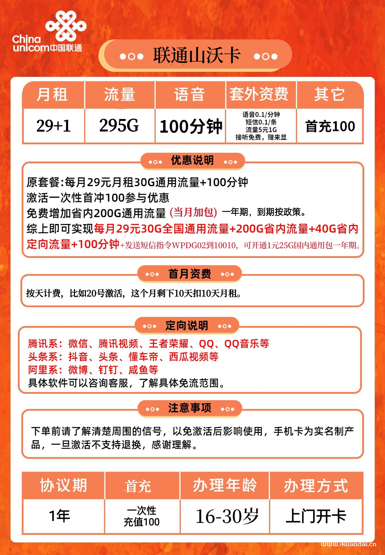 聯(lián)通大王卡295GB流量+100分鐘通話 申請辦理入口