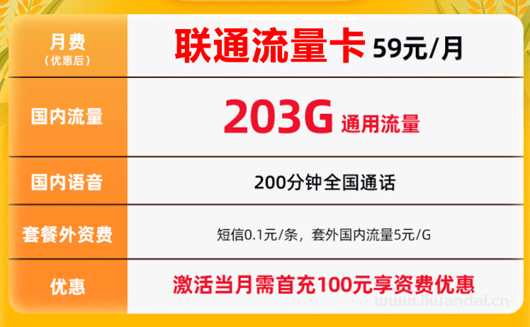 全新聯(lián)通流量卡203GB通用流量+200分鐘通話（申請辦理入口）