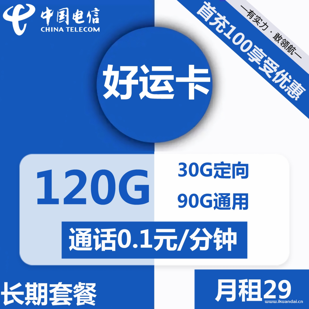 1495 | 電信好運卡29元包90G通用+30G定向+通話0.1元/分鐘