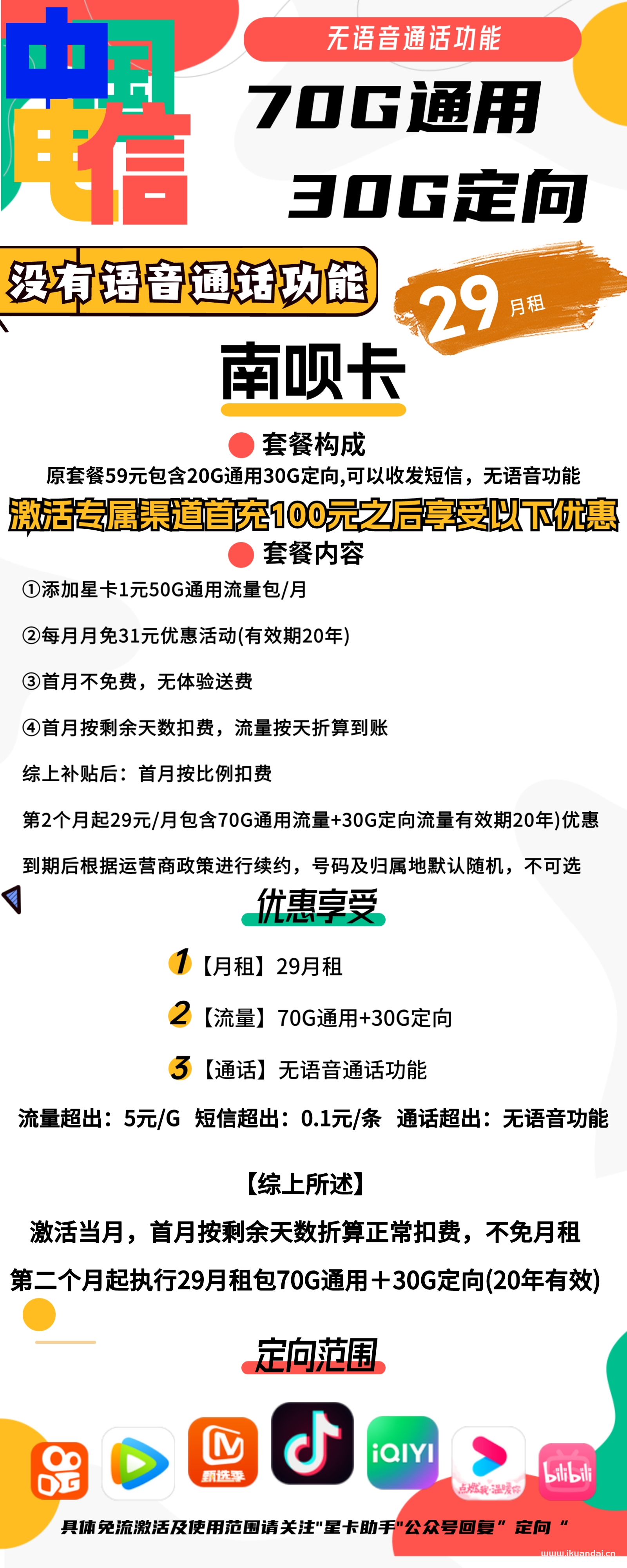 河南電信南唄卡29元100G流量（長(zhǎng)期套餐）