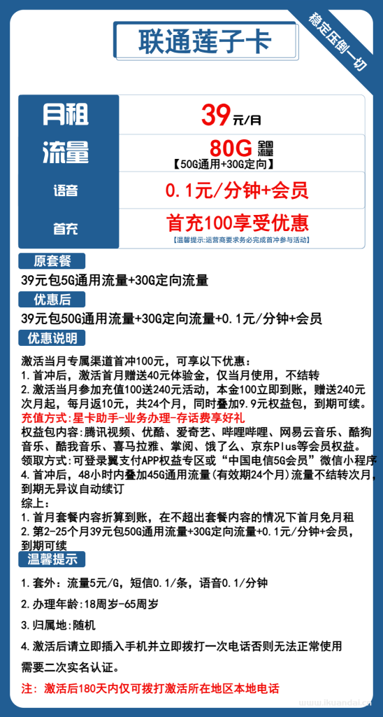 內(nèi)蒙古電信手機(jī)卡：39元50G通用+30G定向+會(huì)員（電信流量卡套餐申請(qǐng)辦理入口）