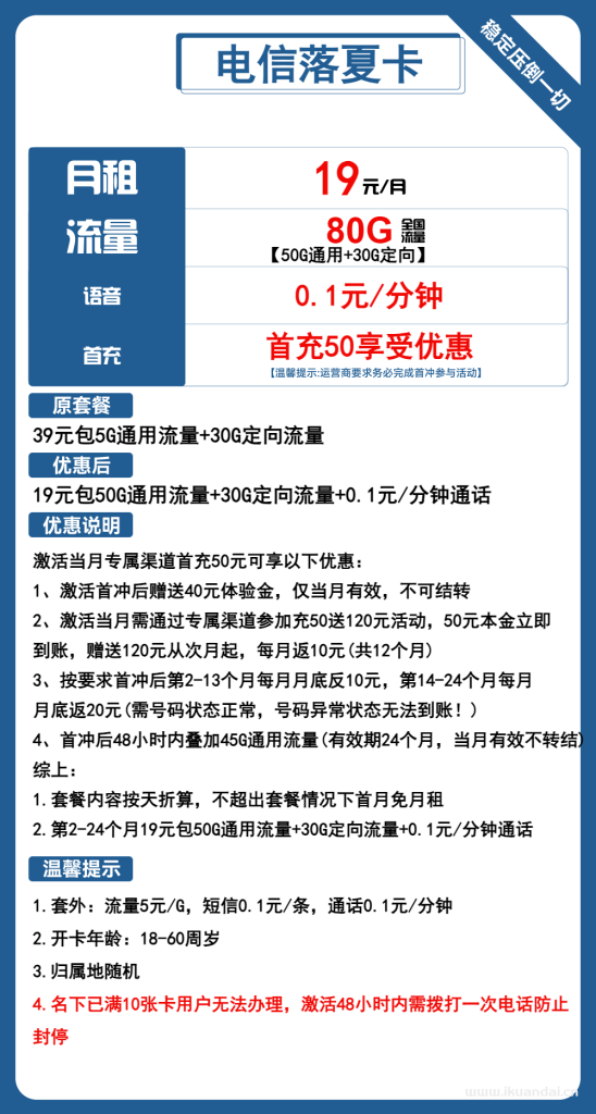 浙江電信大王卡19元50G通用+30G定向（電信流量卡申請(qǐng)辦理入口）
