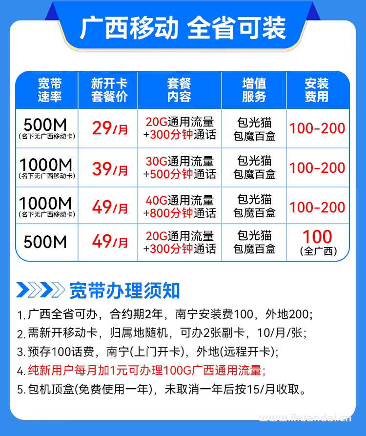 南寧移動寬帶多少錢，南寧移動寬帶價格表（南寧移動營業(yè)廳寬帶辦理安裝指南）