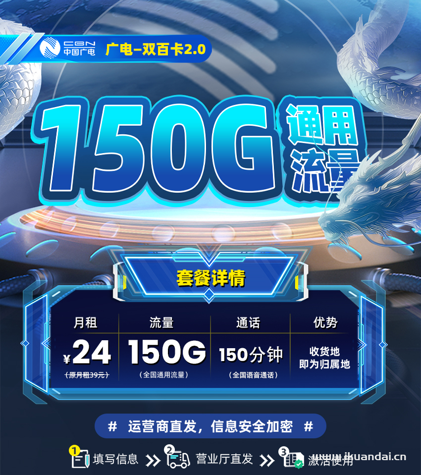 廣電流量卡：24元150G流量+150分鐘通話(huà)，廣電手機(jī)卡套餐申請(qǐng)辦理