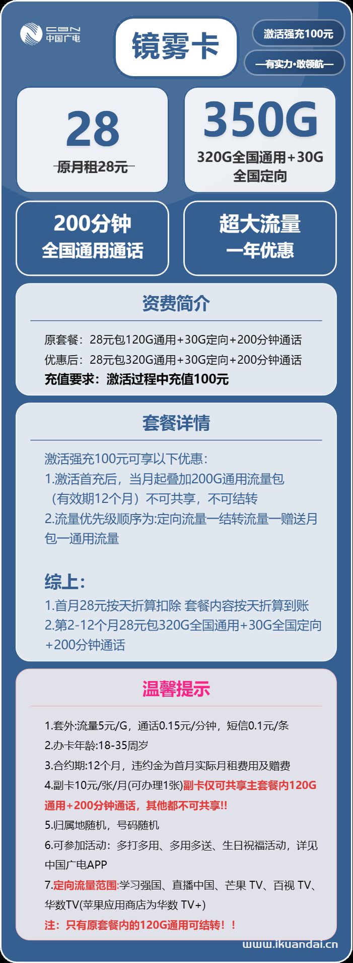 2025中國廣電鏡霧卡：28元350G全國流量+200分鐘通話（廣電手機(jī)流量卡推薦辦理）