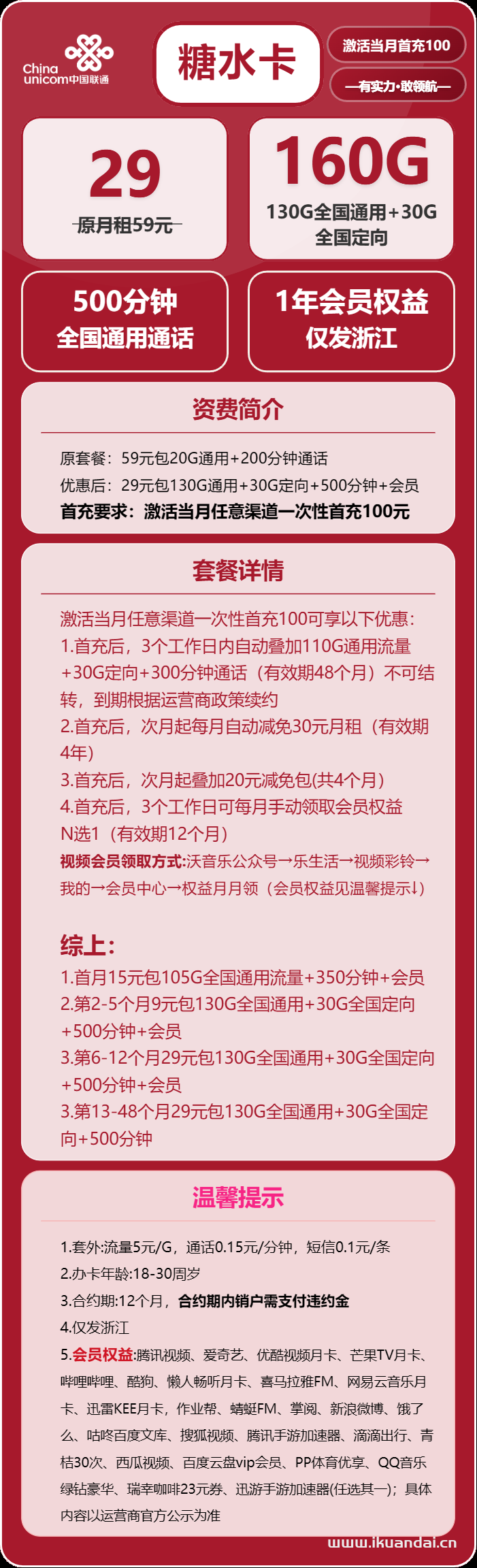 2025年浙江聯(lián)通流量卡推薦：29元160G流量+500分鐘通話+送視頻會員申請辦理